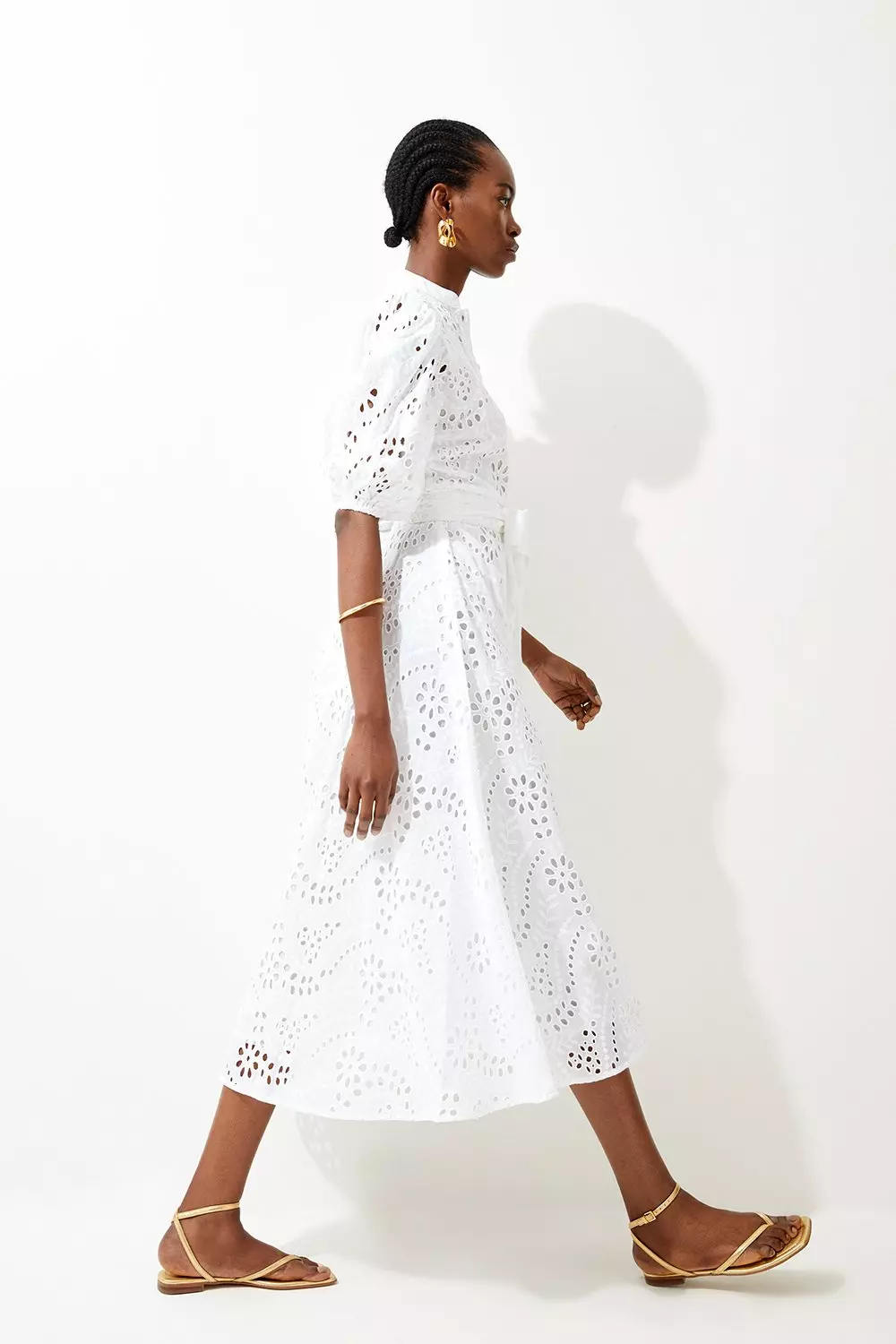 KAREN MILLEN* コットン ブロダリー ベルトドレス ワンピース Cotton Eyelet Belted Woven Midi Dress | Karen Millen