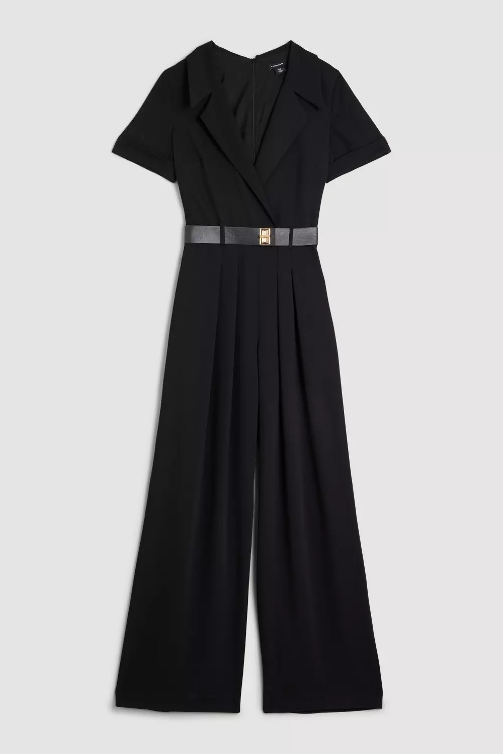 Soft Tailored Belted Pleat Wide Leg Jumpsuit | Karen Millen