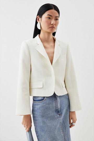 Textured Crepe Notch Neck Tailored Jacket ivory