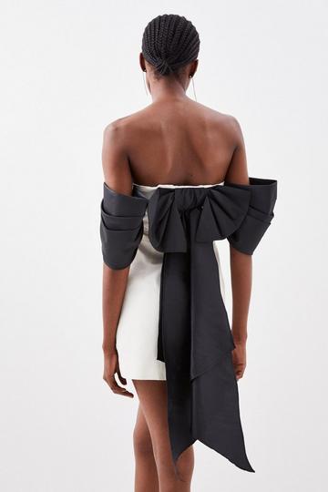 Tailored Taffeta Bow Detail Off The Shoulder Mini Dress mono