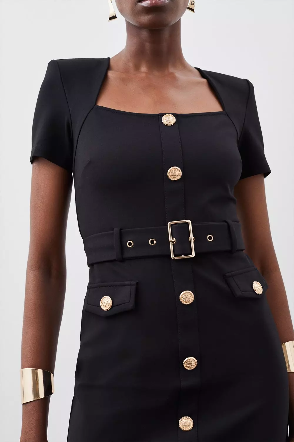 関税送料込【KAREN MILLEN】ベルト付き 織り ミニドレス Lace And Tulle High Low Belted Woven Midi Dress | Karen Millen