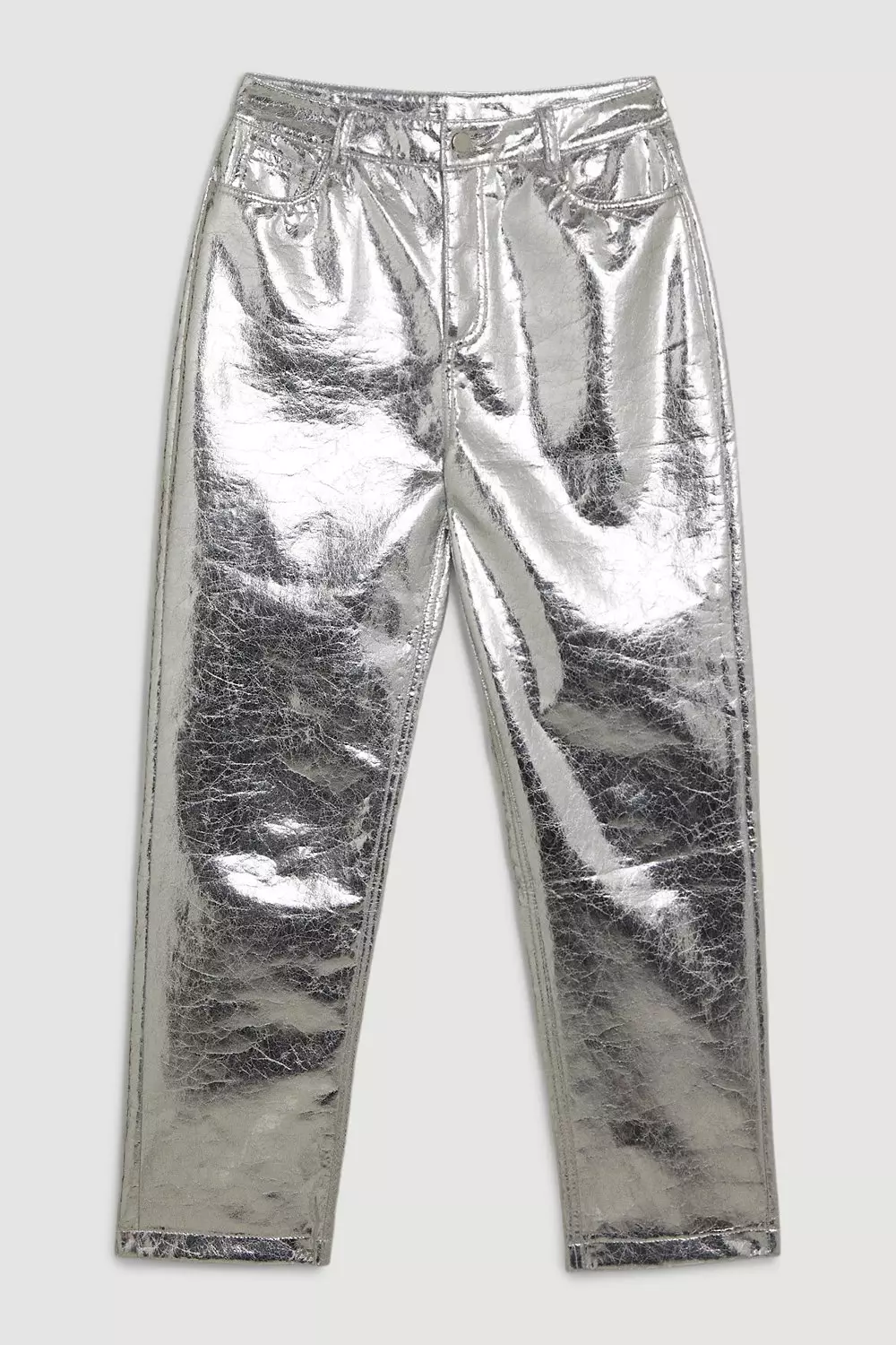 Silver Metallic Faux Leather Straight Leg Pants alternative image