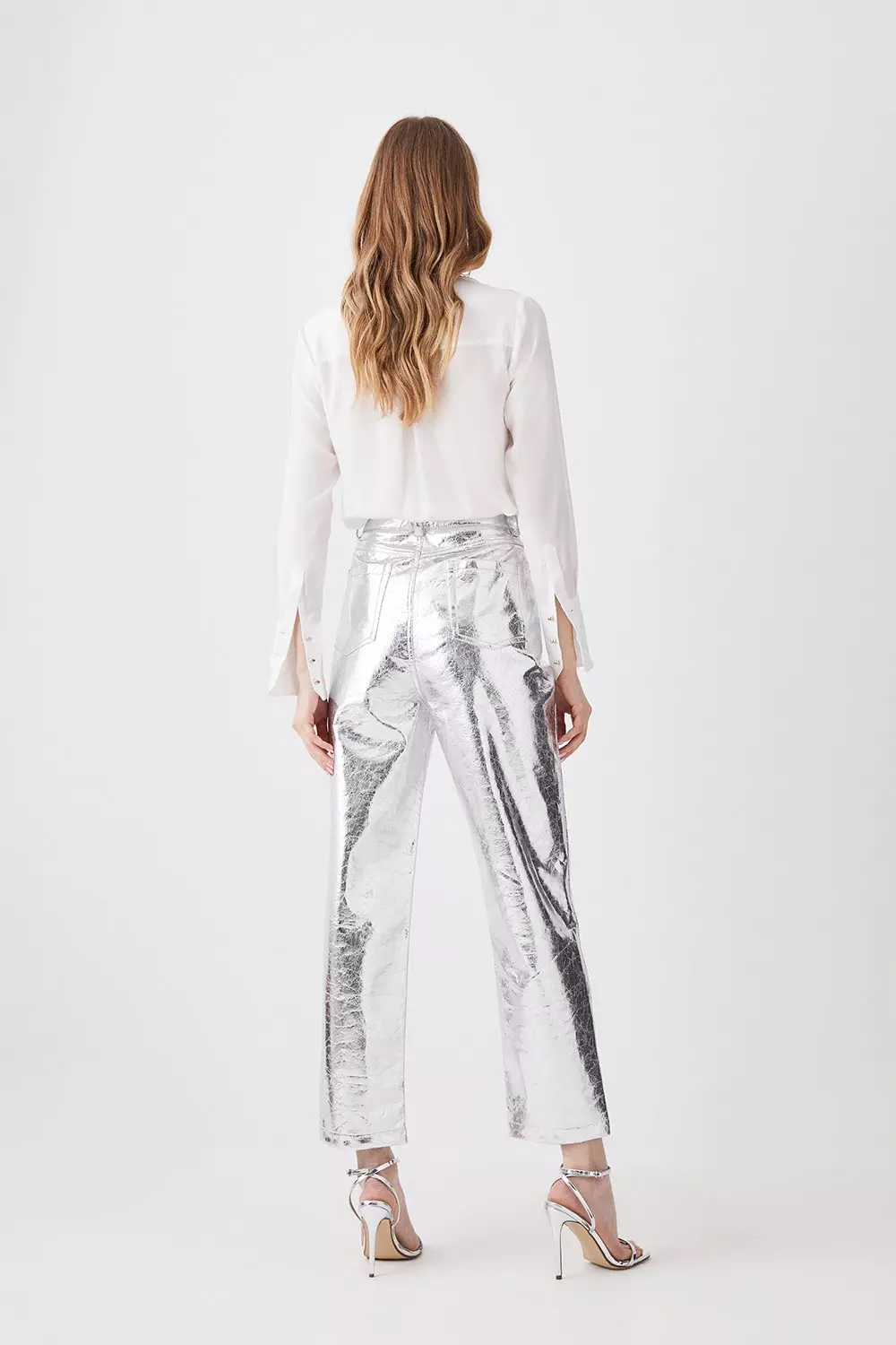 Silver Metallic Faux Leather Straight Leg Pants alternative image
