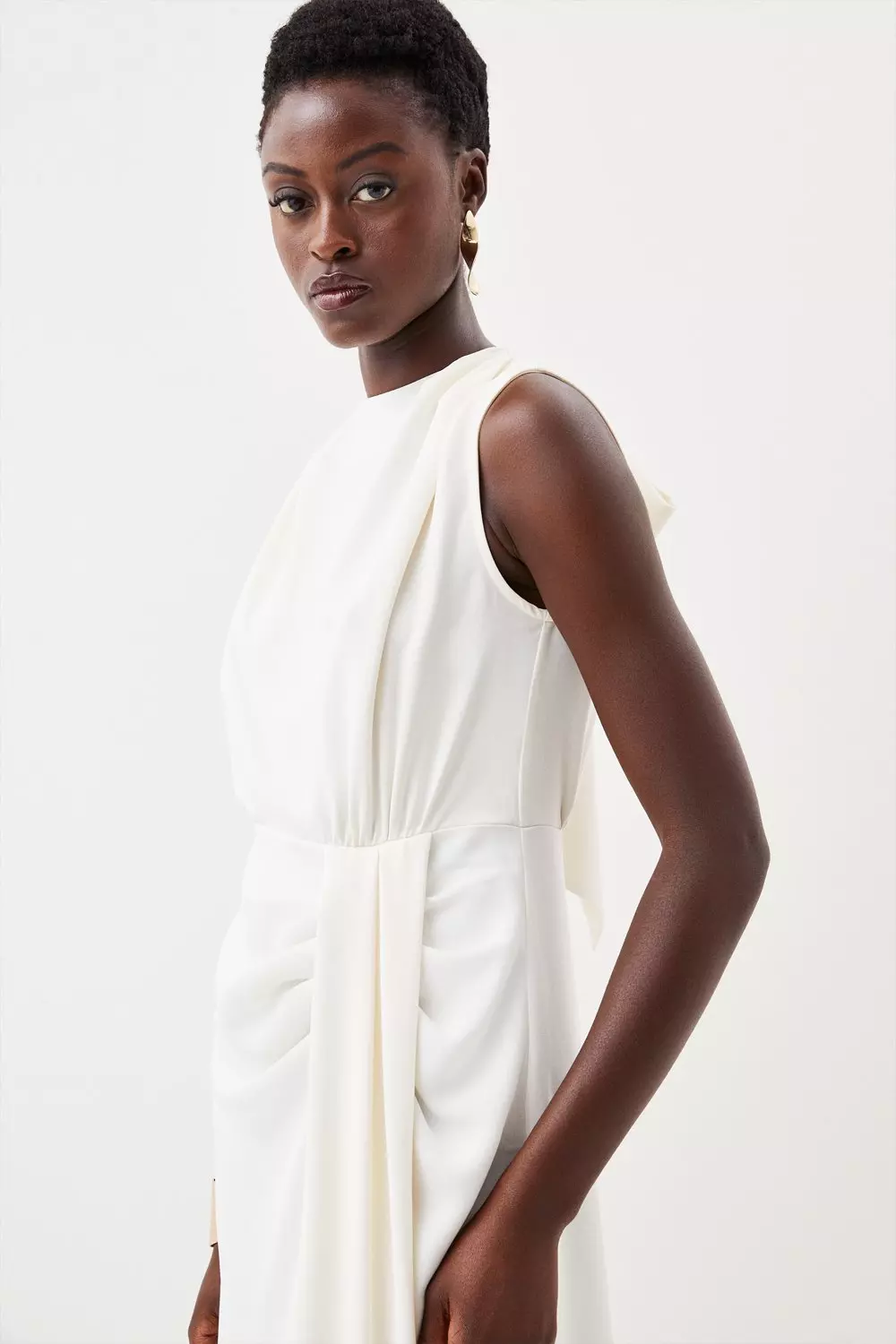 Cowl Neck Sleeveless Woven Midi Dress | Karen Millen