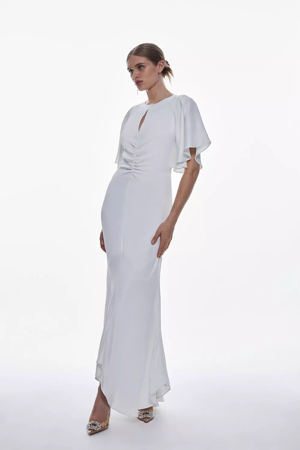 Satin Back Crepe Angel Sleeved Woven Maxi Dress Karen Millen