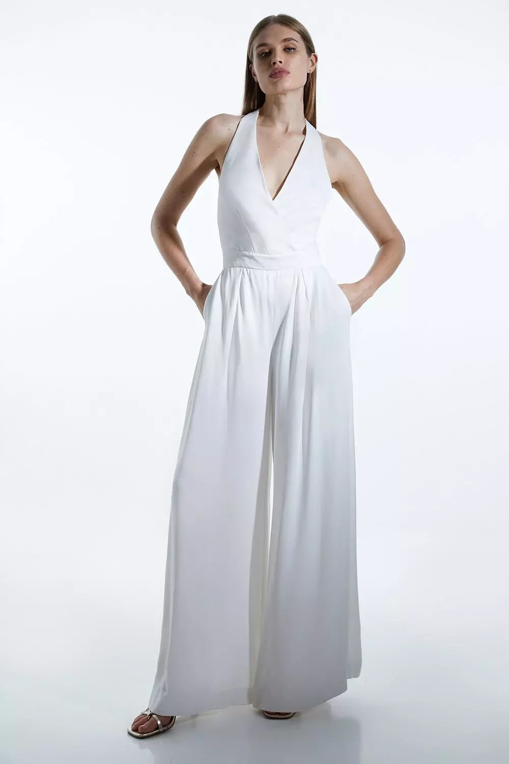 日本未入荷★Karen Millen ワイドオールインワン Satin Crepe Woven Wide Leg Jumpsuit | Karen Millen
