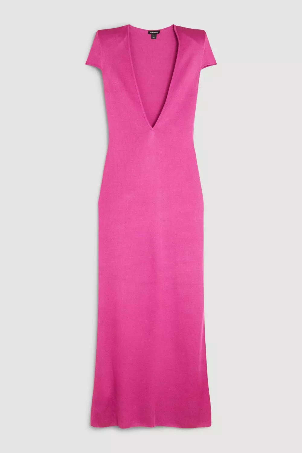 Plunge V Neck Power Shoulder Slinky Knit Maxi Dress | Karen Millen