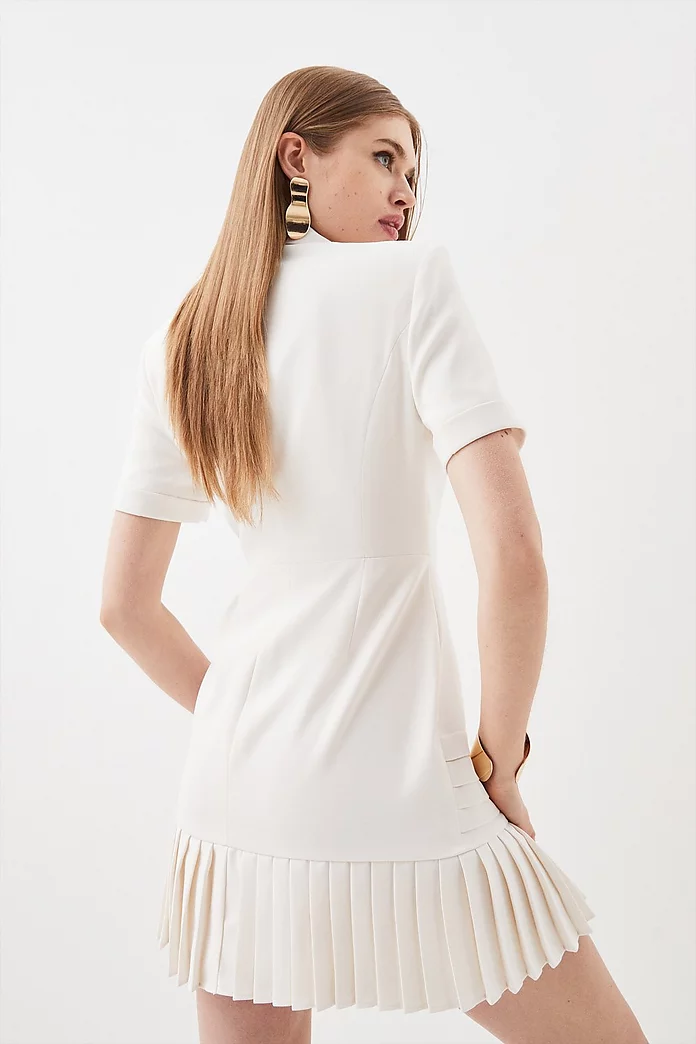Pleated Button Detailed Woven Mini Dress | Karen Millen Pleated Button Detailed Woven Mini Dress | Karen Millen