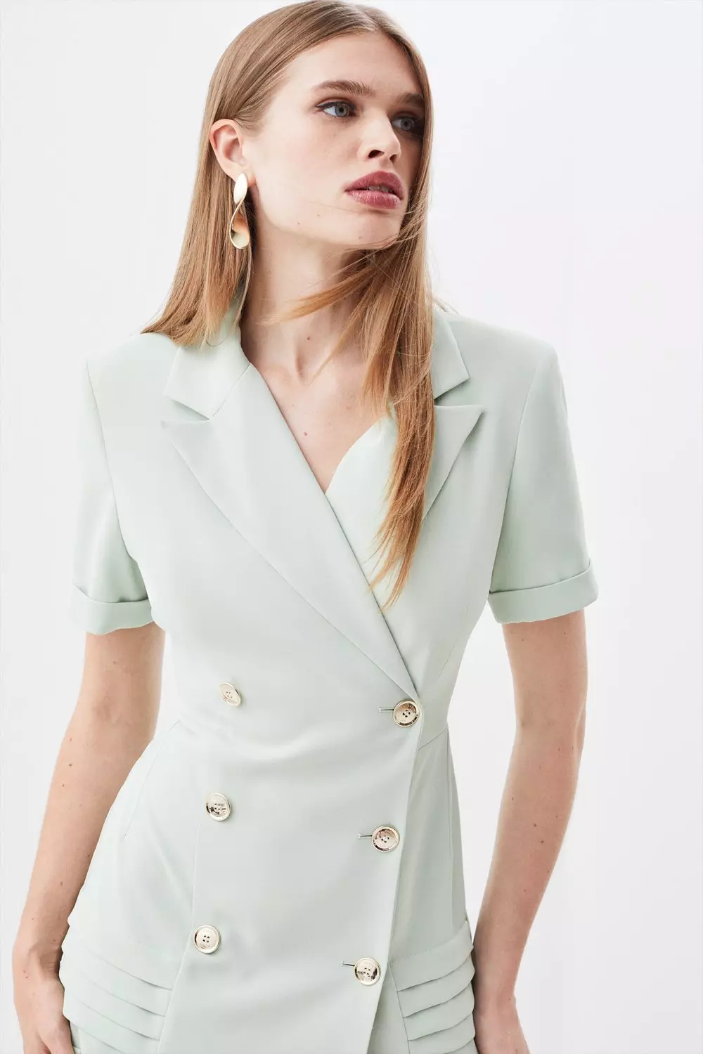 Pleated Button Detailed Woven Midi Dress | Karen Millen