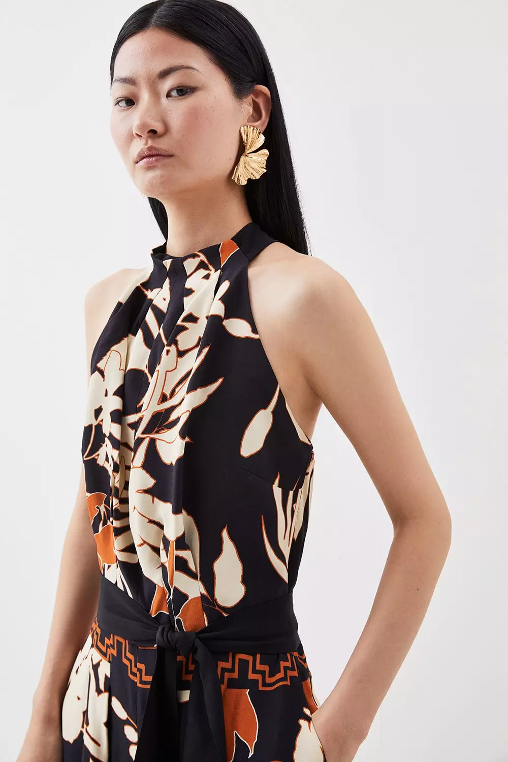 Abstract Floral Border Printed Woven Jumpsuit | Karen Millen