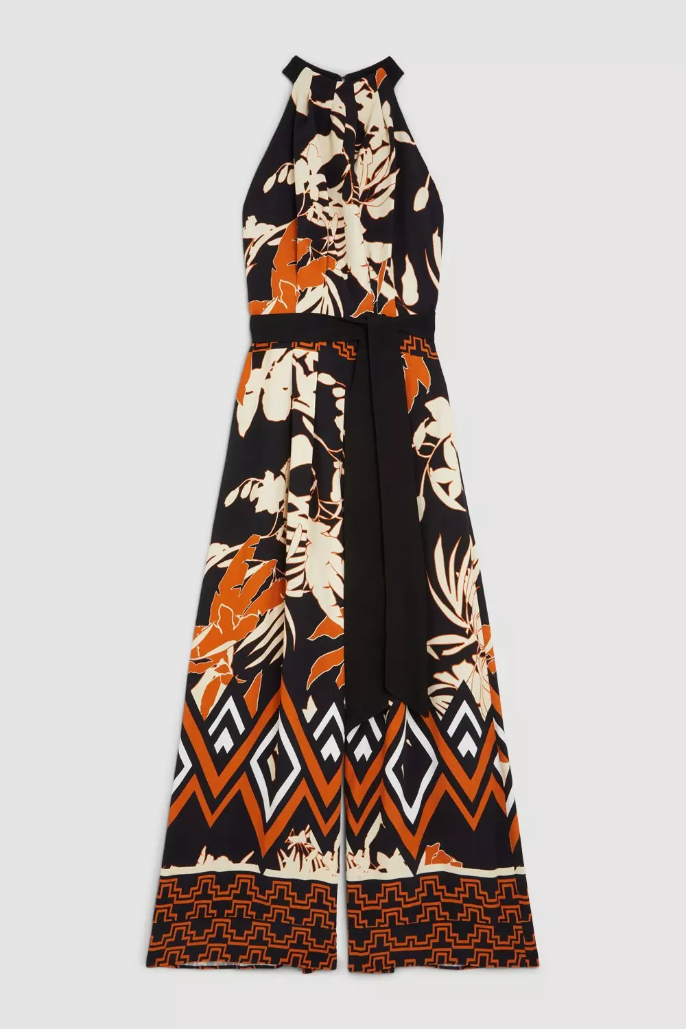 Abstract Floral Border Printed Woven Jumpsuit | Karen Millen