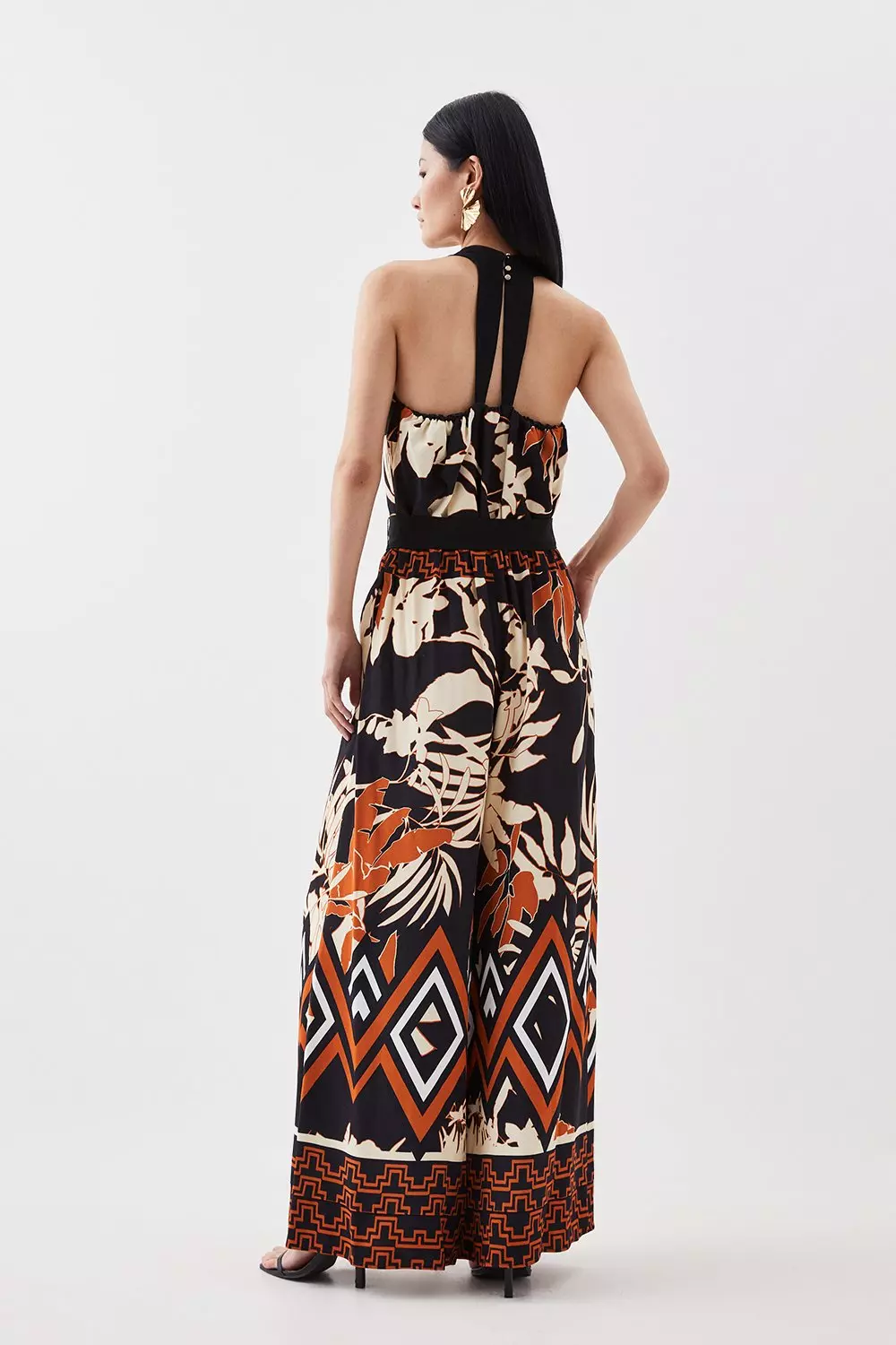 Abstract Floral Border Printed Woven Jumpsuit | Karen Millen