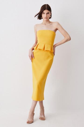 Compact Stretch Peplum Midi Dress ochre