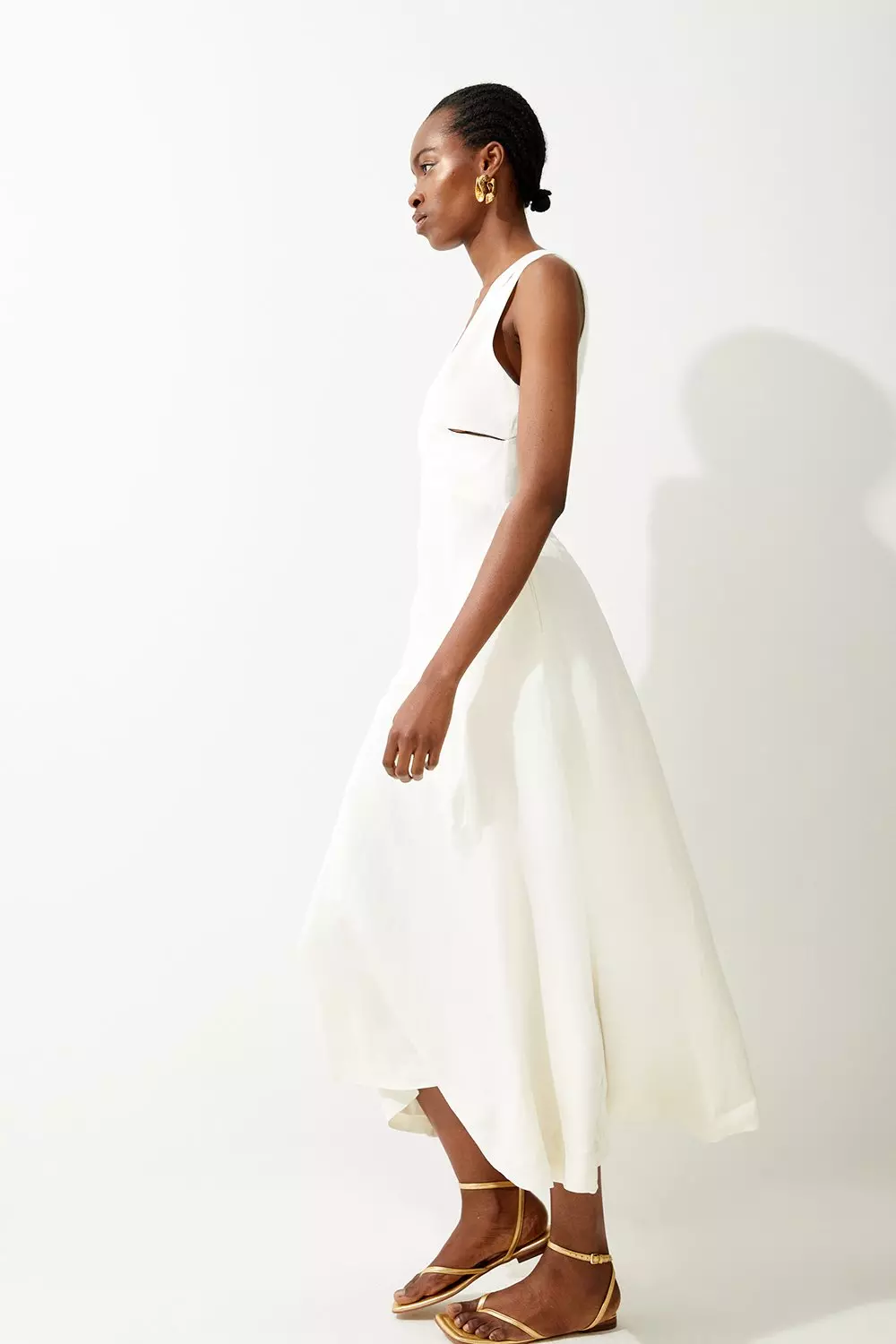 Open Back V Neck Woven Midi Dress | Karen Millen