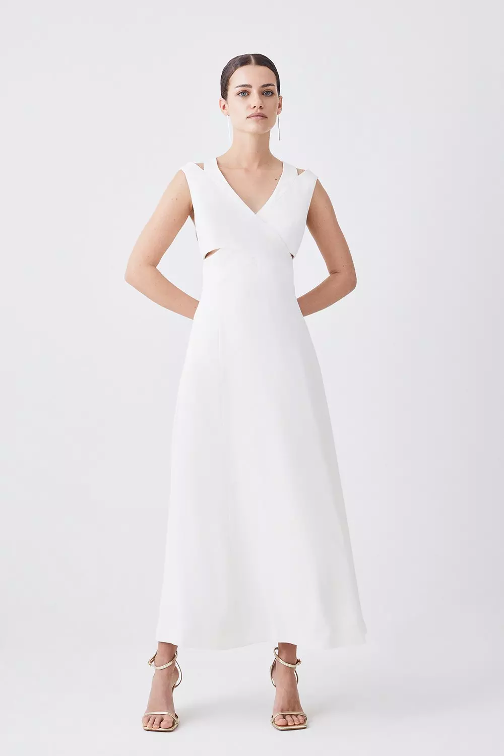 Ivory Petite Open Back V Neck Woven Midi Dress alternative image