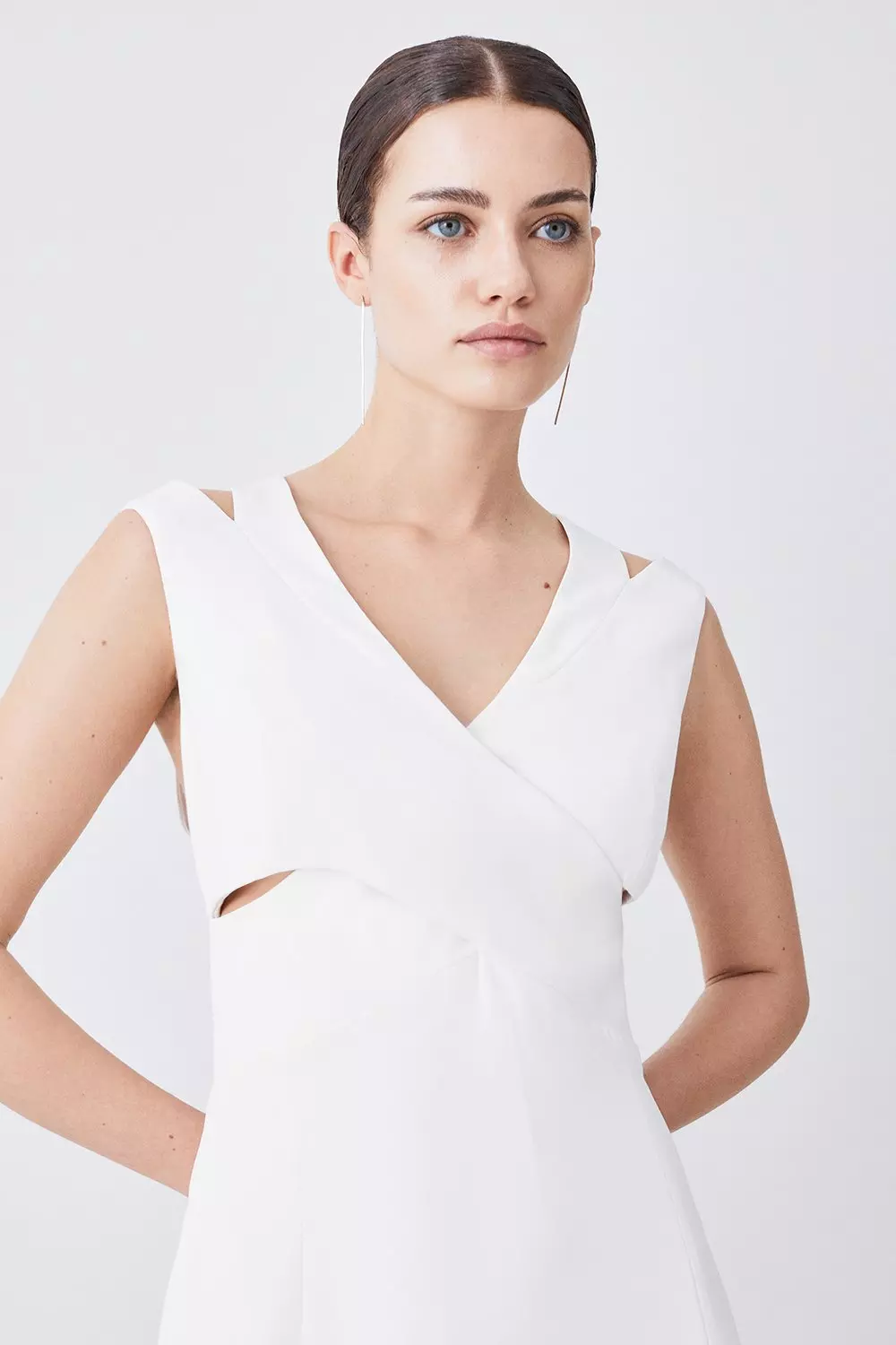 Ivory Petite Open Back V Neck Woven Midi Dress alternative image
