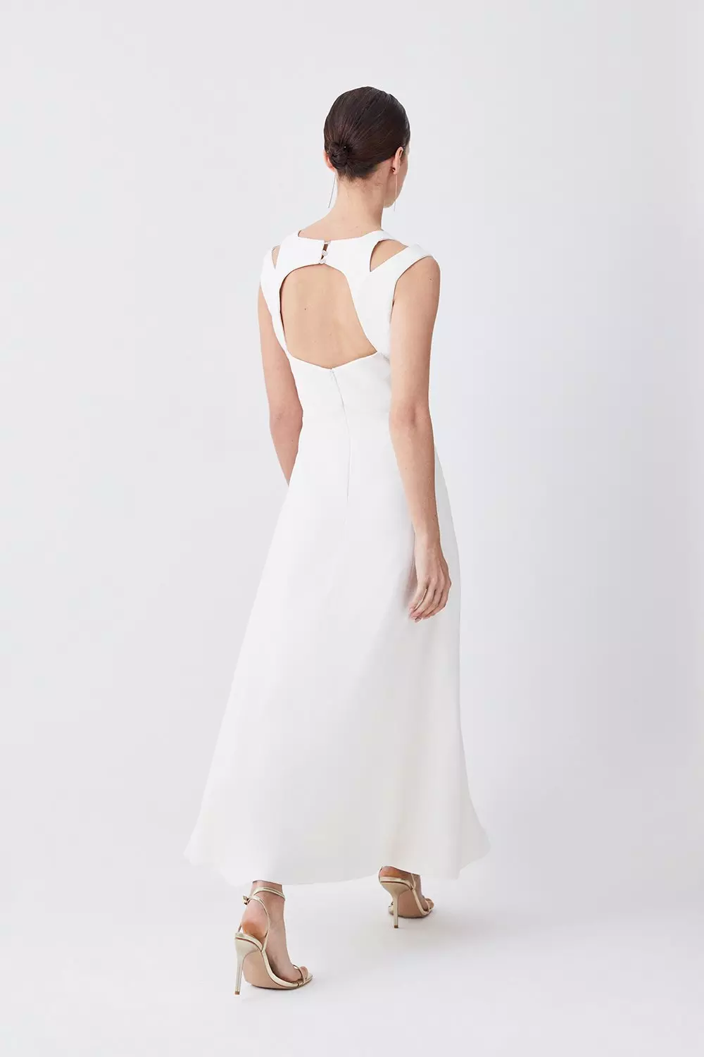 Ivory Petite Open Back V Neck Woven Midi Dress alternative image
