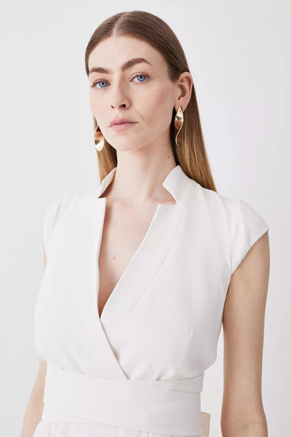V Neck Wrap Detail Woven Midi Dress | Karen Millen