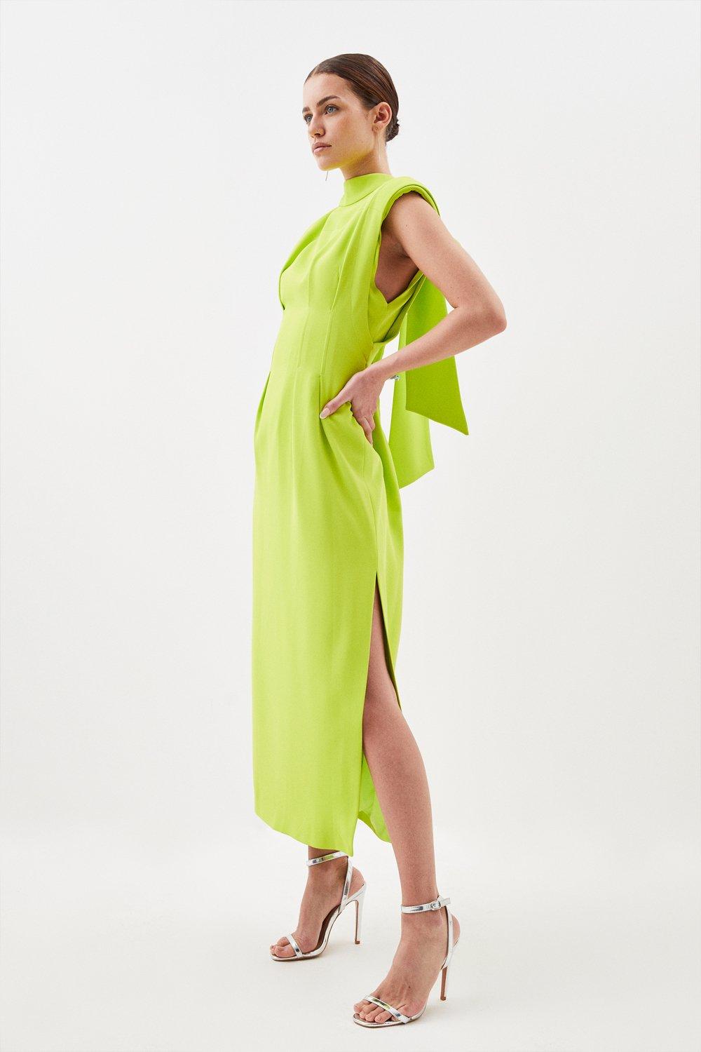 Petite Pintuck Tie Neck Woven Column Maxi Dress | Karen Millen