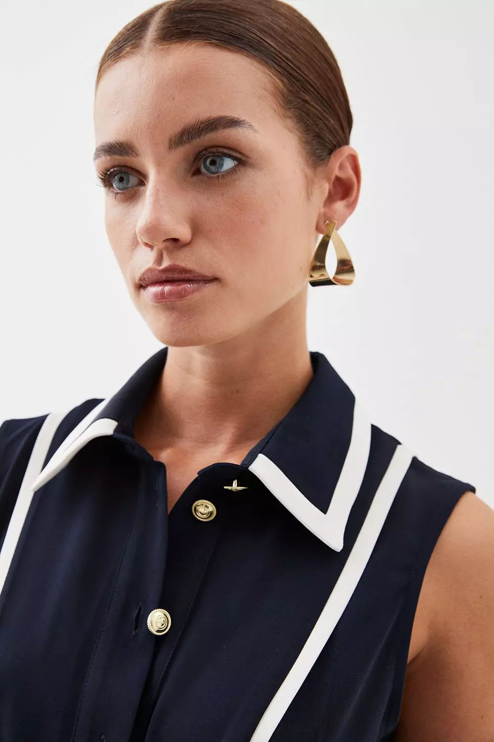 Petite Soft Tailored Pipe Detail Sleeveless Shirt Dress