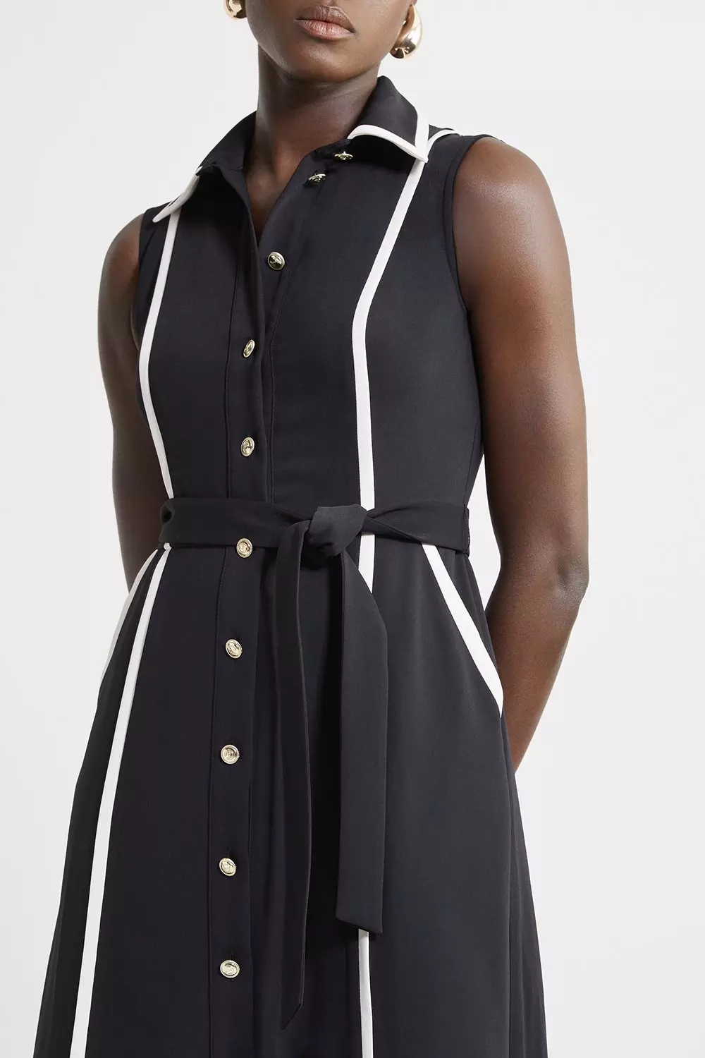 関税送料込★SALE★完売間近ラスト★KarenMillen★pipingドレス Soft Tailored Pipe Detail Sleeveless Shirt Dress | Karen Millen