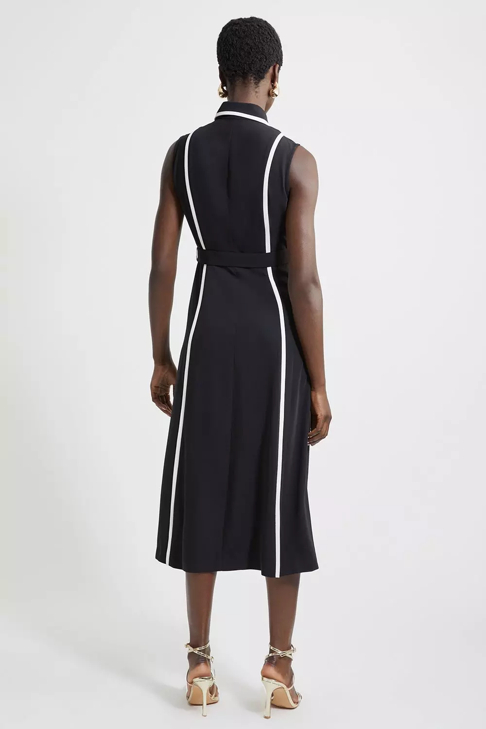 Soft Tailored Pipe Detail Sleeveless Shirt Dress | Karen Millen