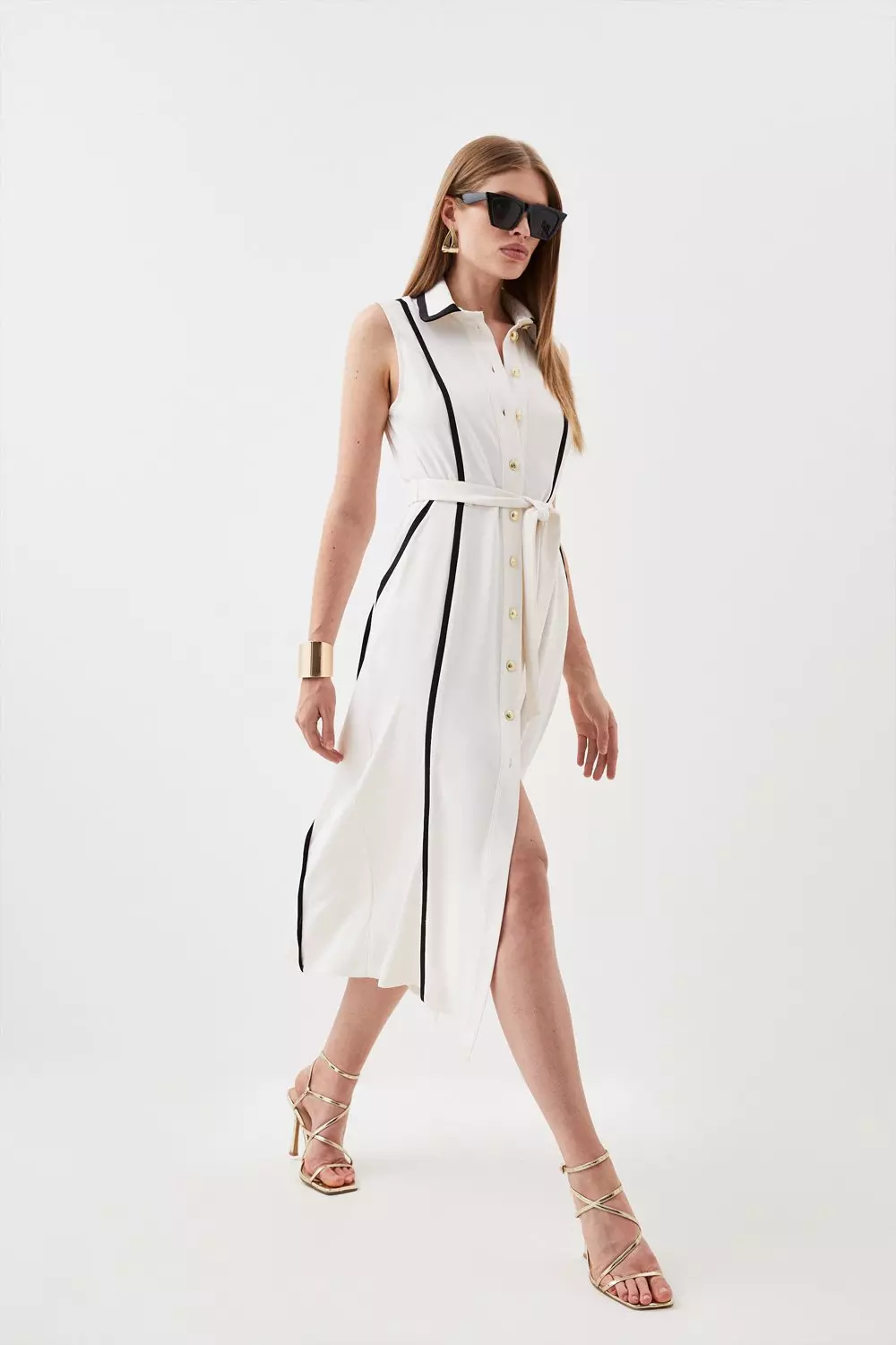 Soft Tailored Pipe Detail Sleeveless Shirt Dress Karen Millen