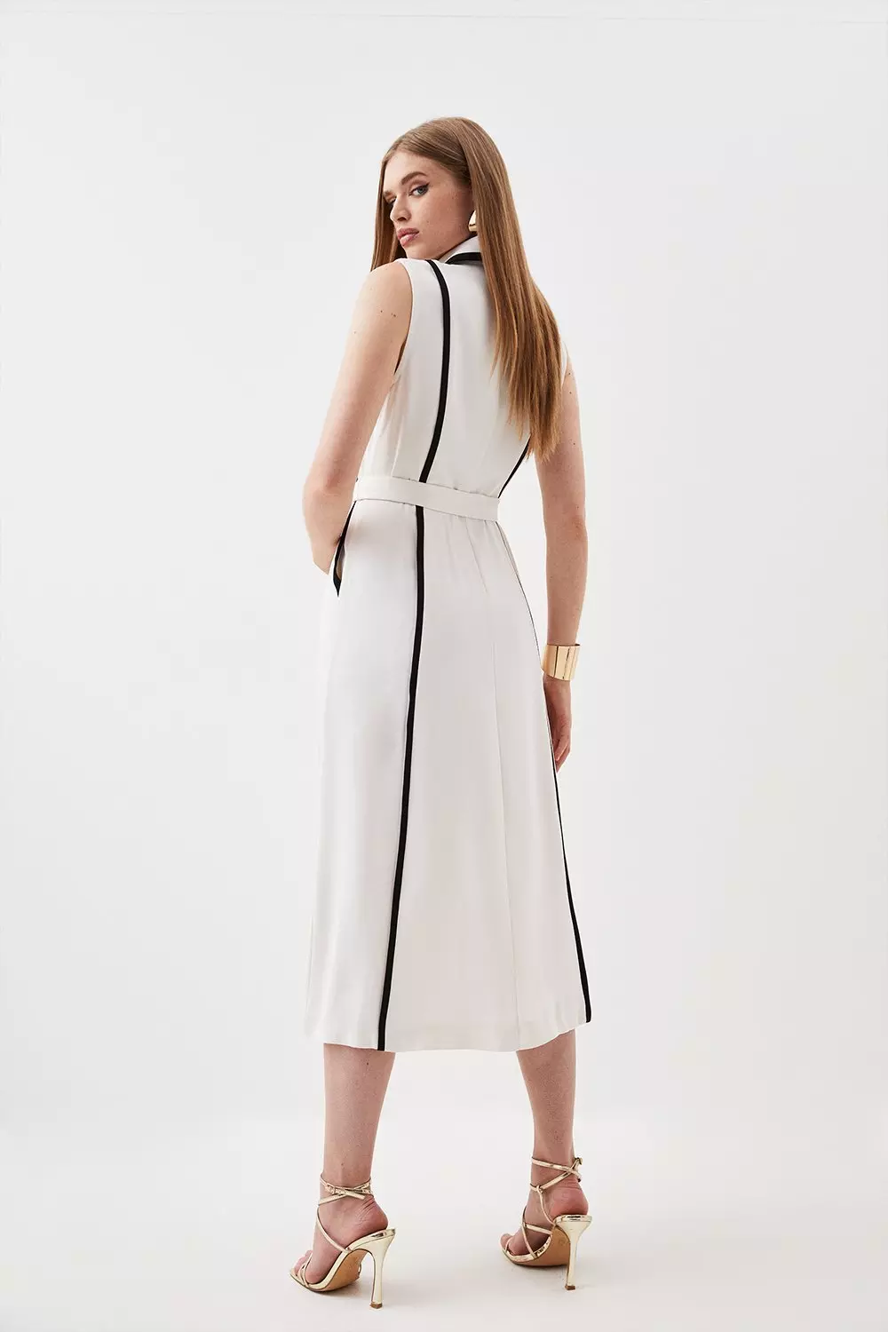 Soft Tailored Pipe Detail Sleeveless Shirt Dress Karen Millen