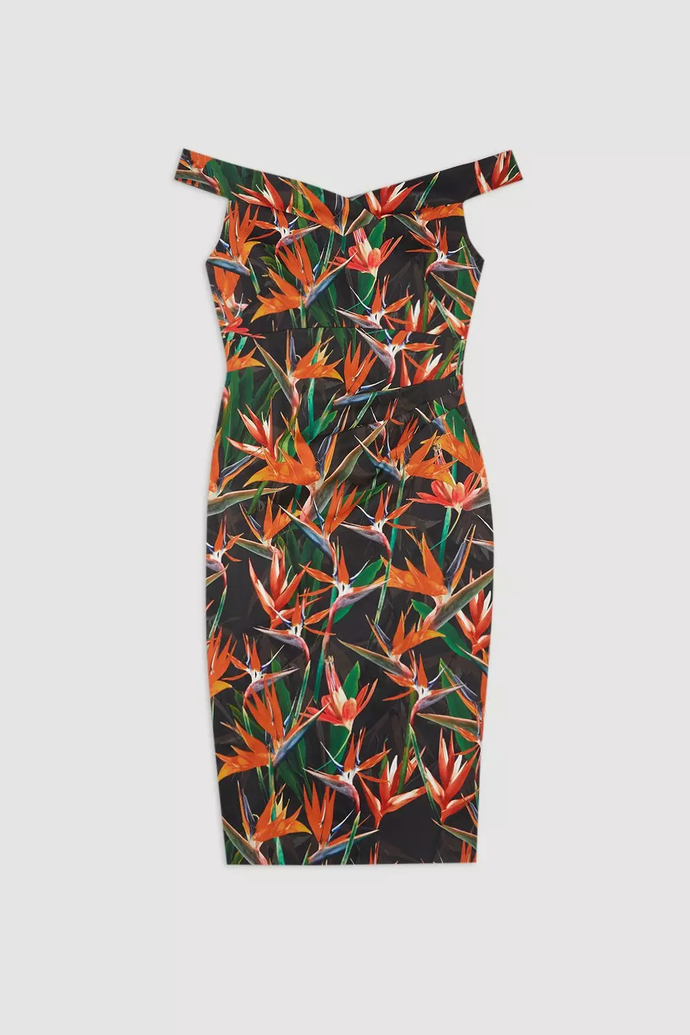 Karen Millen Womens Tailored Tropical Lily Print Cotton Sateen Off The Shoulder Midi Dress Multi Size 4