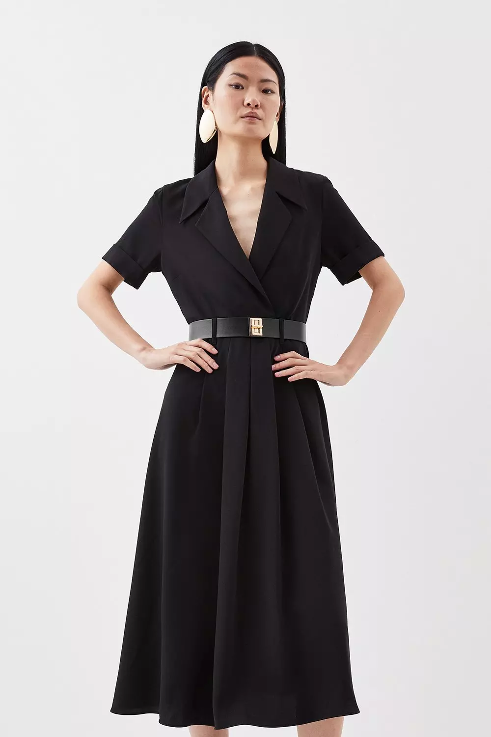 Black Soft Tailored Belted Midi Dress alternative image