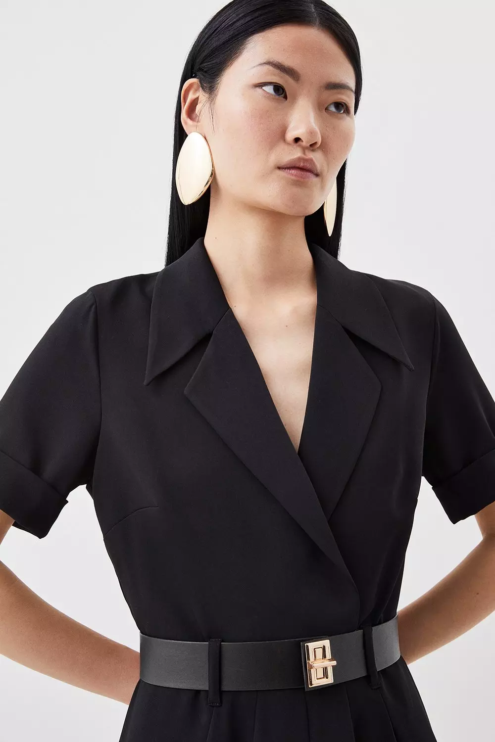 Black Soft Tailored Belted Midi Dress alternative image