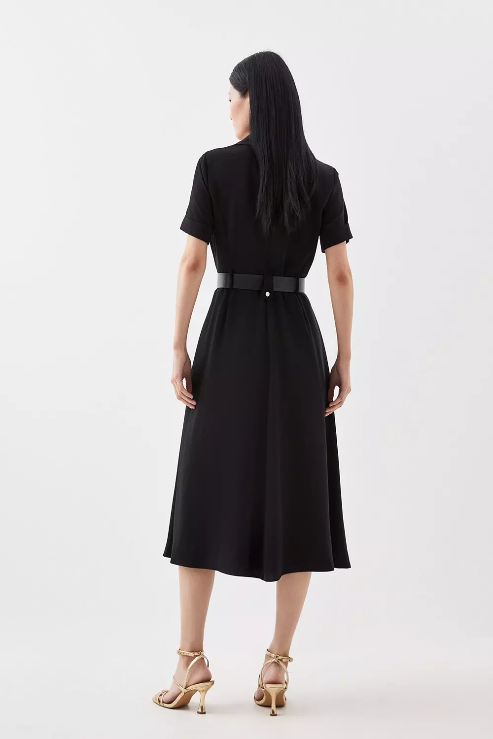 Black Soft Tailored Belted Midi Dress alternative image