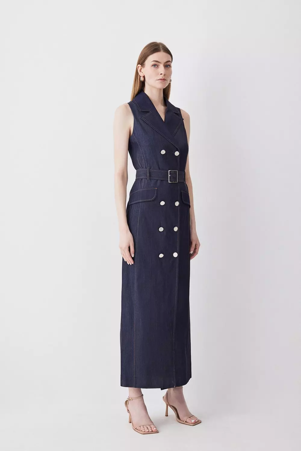 Tailored Denim Belted Trench Midi Dress Karen Millen