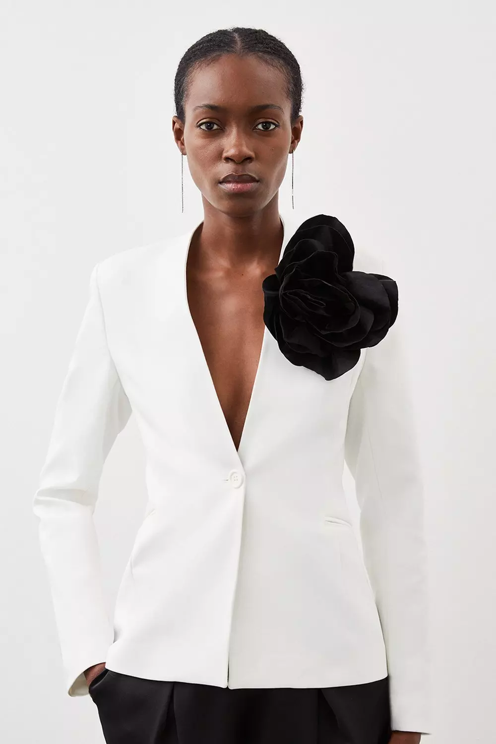 Clean Tailored Corsage Detail Collarless Blazer Karen Millen