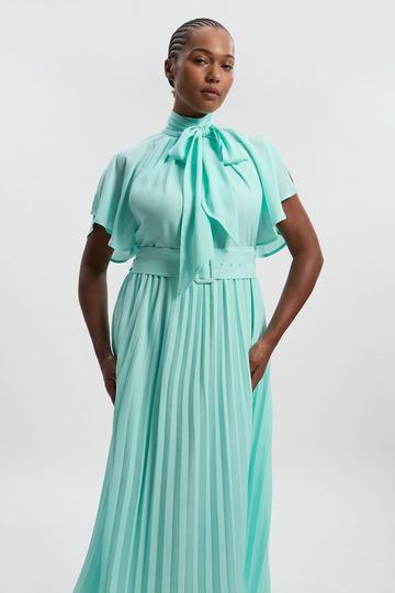 Plus Size Georgette Tie Neck Woven Midi Dress mint