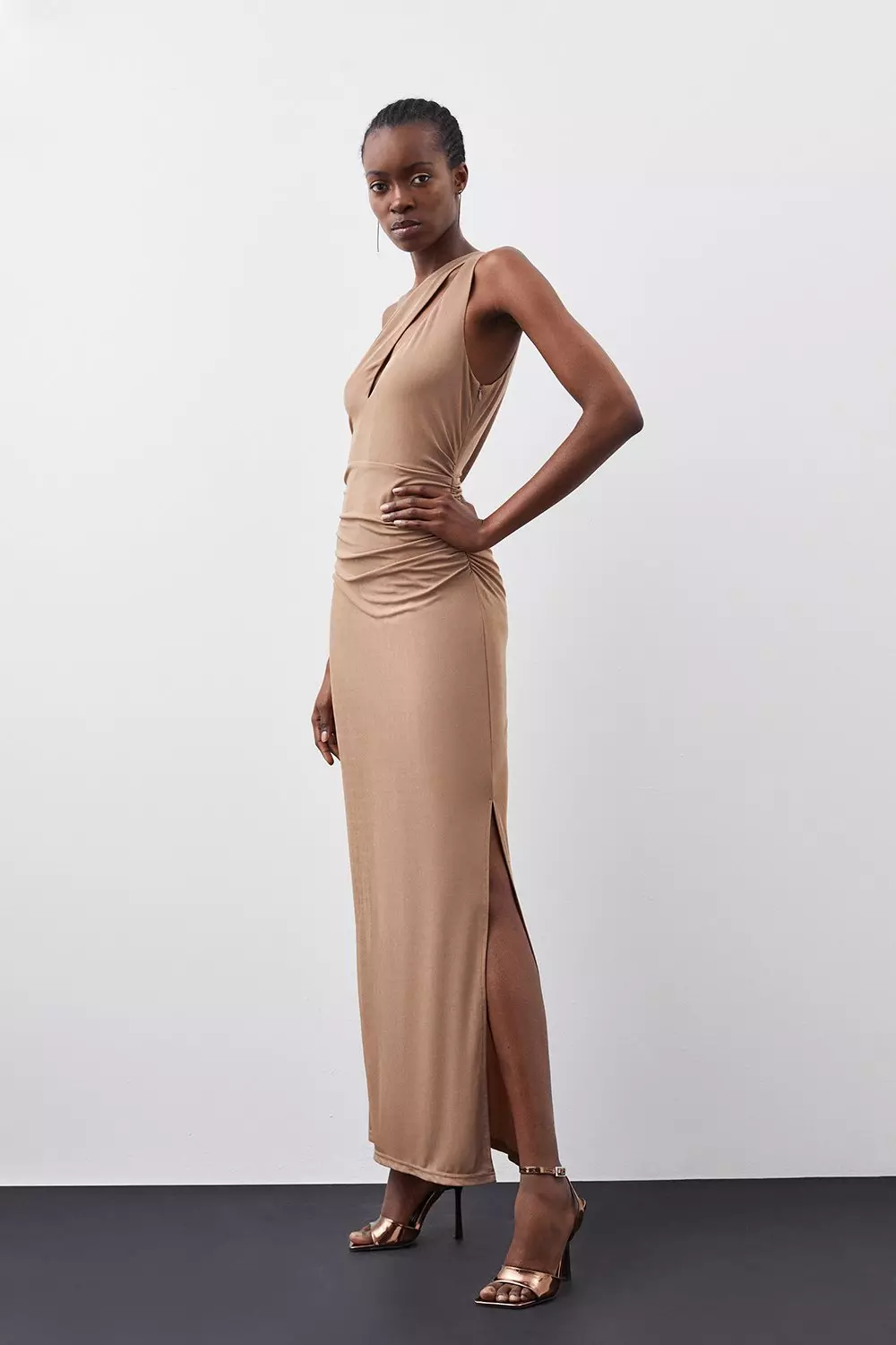 Jersey Crepe One Shoulder Midi Dress Karen Millen