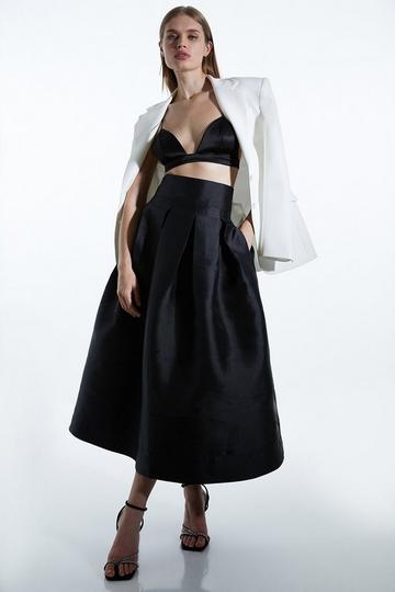 Black Twill Woven Prom Maxi Skirt