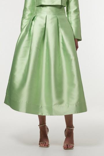 Green Twill Woven Prom Maxi Skirt