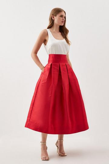 Red Twill Woven Prom Maxi Skirt