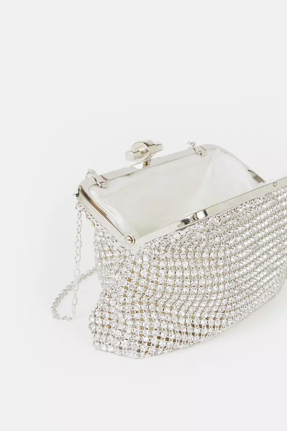 Silver evening bag with rhinestones on sale