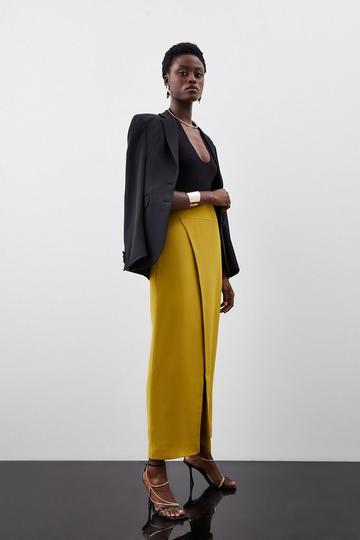 Satin Crepe Split Woven Maxi Skirt ochre