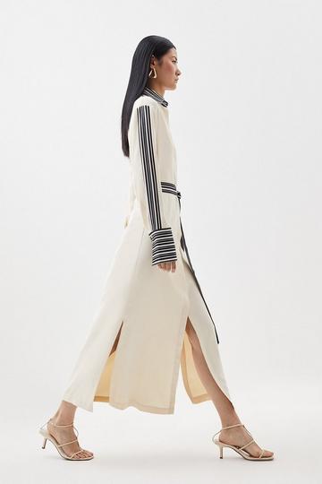 Stripe Twill Woven Belted Midi Shirt Dress mono