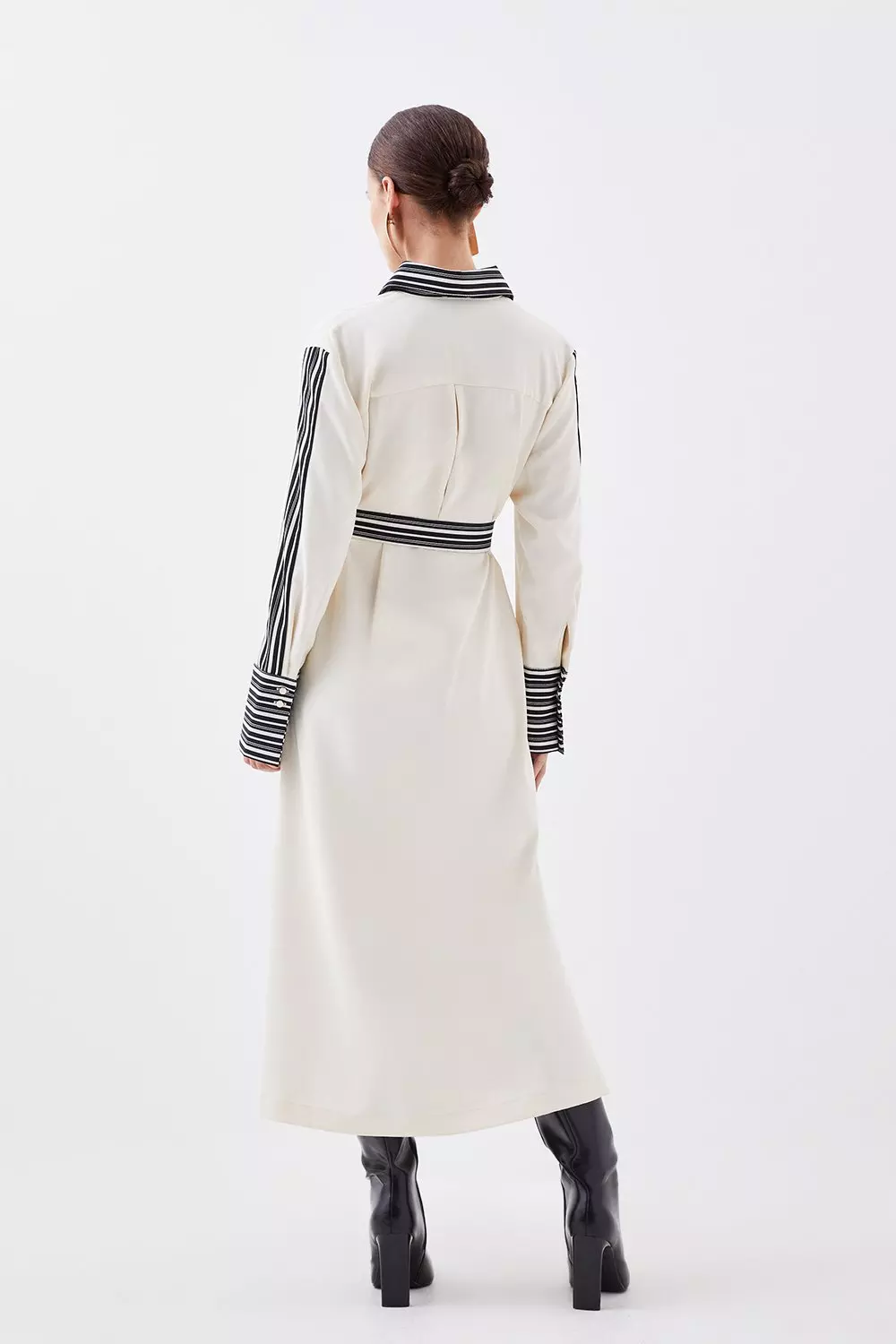 Petite Stripe Twill Belted Woven Midi Shirt Dress | Karen Millen