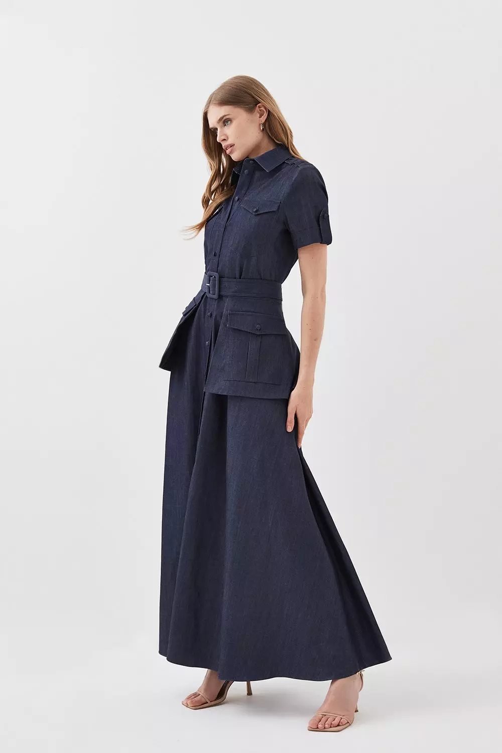 Lydia Millen Tailored Denim Utility Shirt Midi Dress | Karen Millen