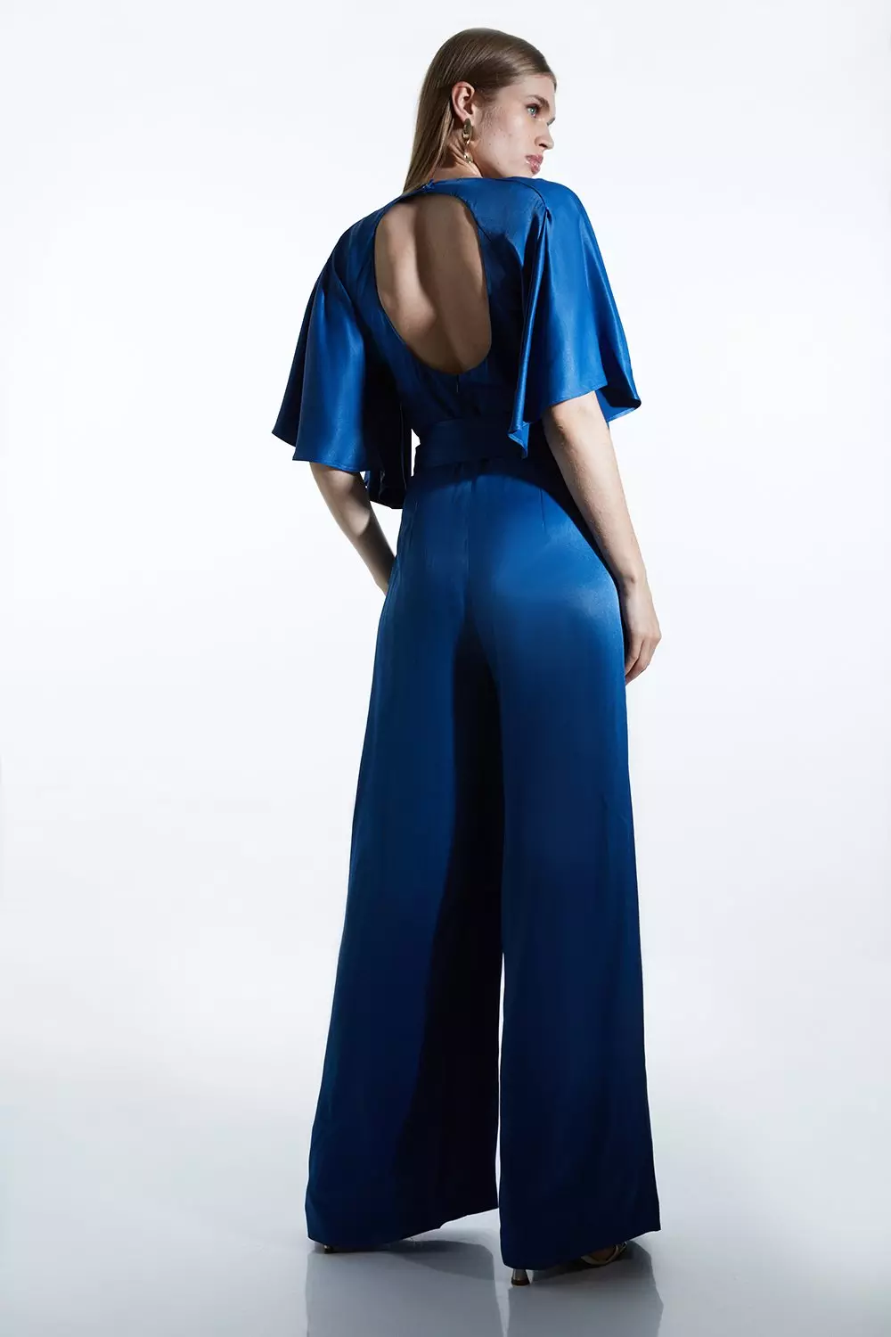 Satin Back Crepe Angel Sleeved Woven Jumpsuit Karen Millen