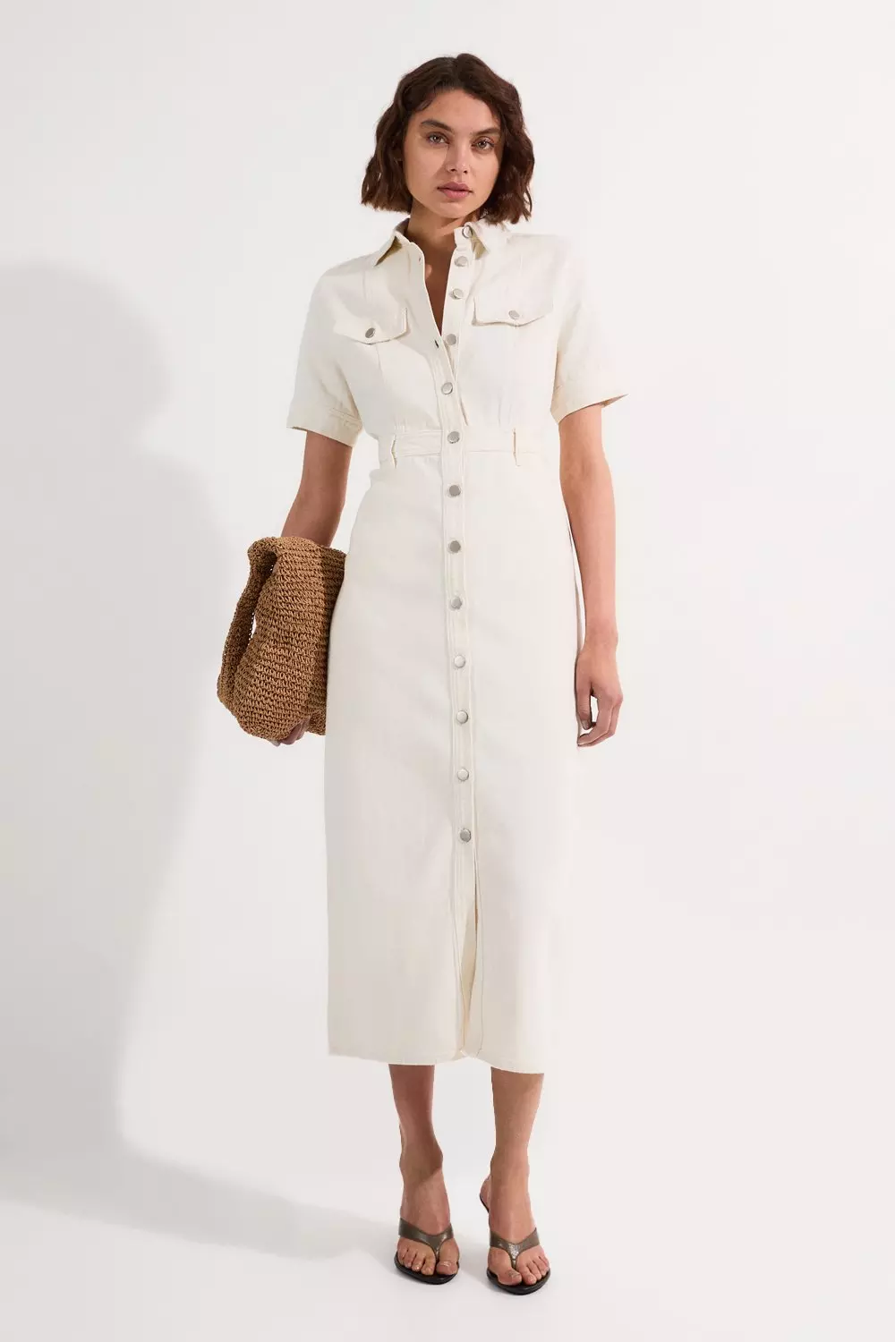 Short sleeve shirt dress white online