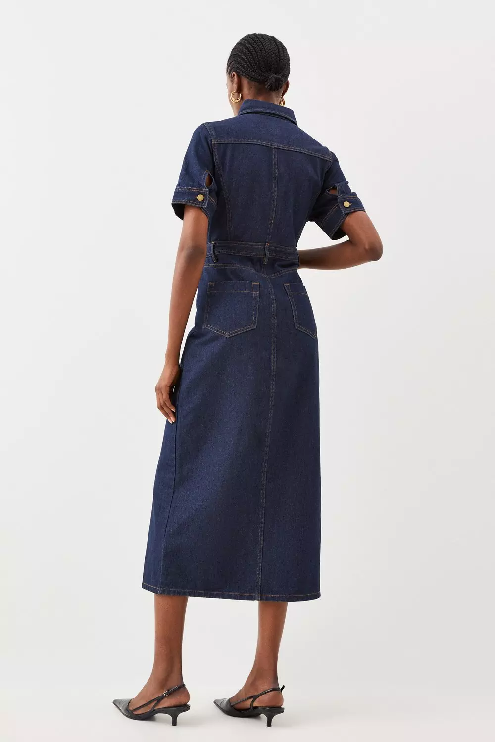 ★Karen Millen デニムリボンネックシャツ 魅惑的ワンピ★ ハイネックデニムワンピース - seventen