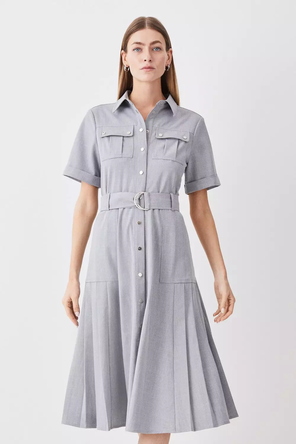 Utility Pocket Belted Short Sleeve Midi Dress Karen Millen