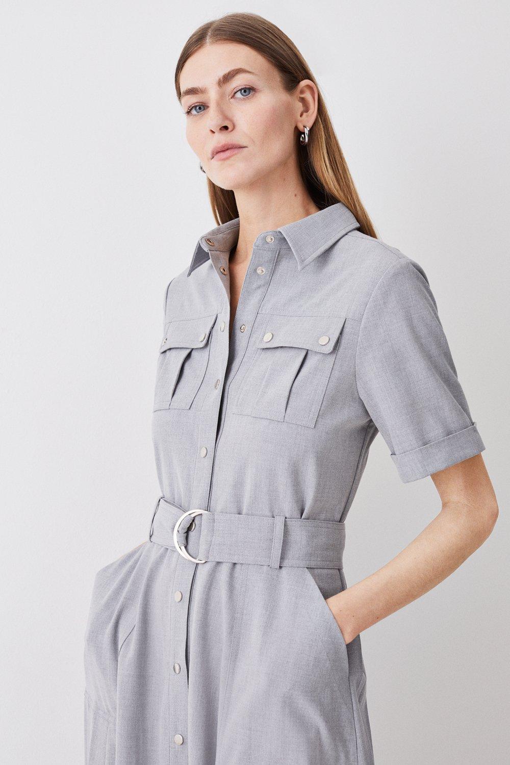 Utility Pocket Belted Short Sleeve Midi Dress | Karen Millen