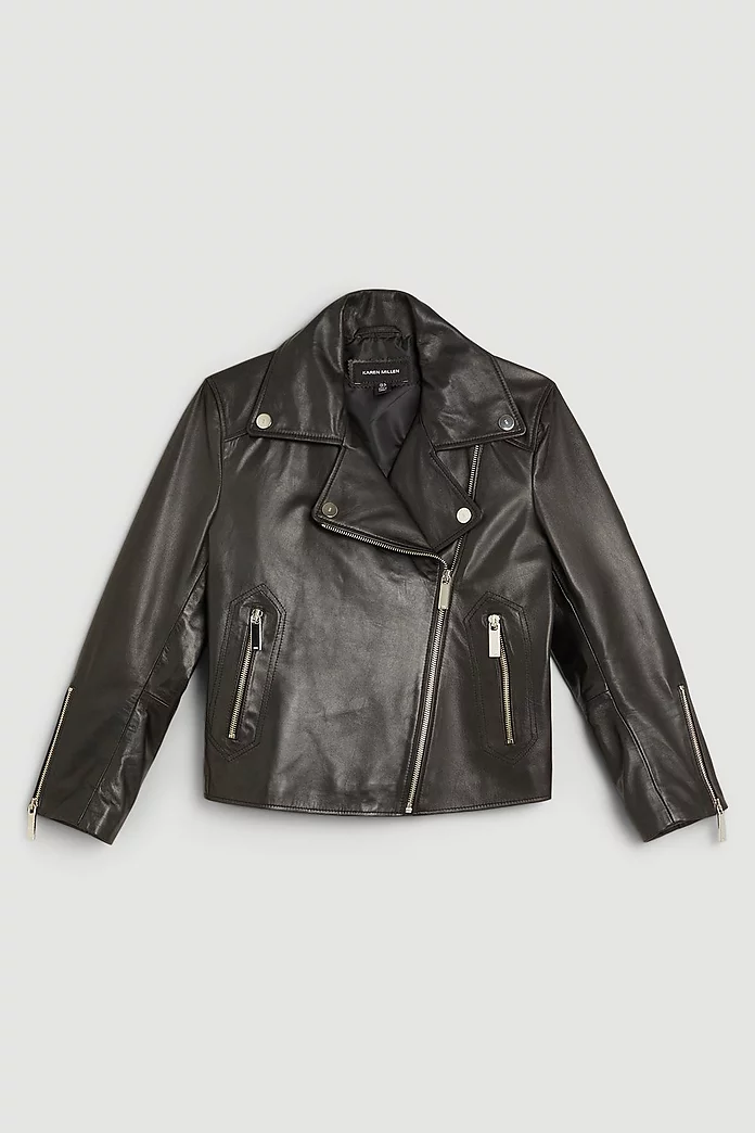 Leather Shrunken Moto Jacket | Karen Millen Leather Shrunken Moto Jacket | Karen Millen